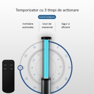 Lampa UV-C automata cu ozon, tub telescopic, telecomanda, timer, senzor miscare, 150W - 200 mp
