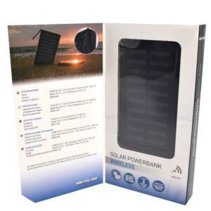 Baterie externa Wireless Soundlogic, Power Bank incarcare solara, 5000 mah, 5V, 2 porturi usb, negru