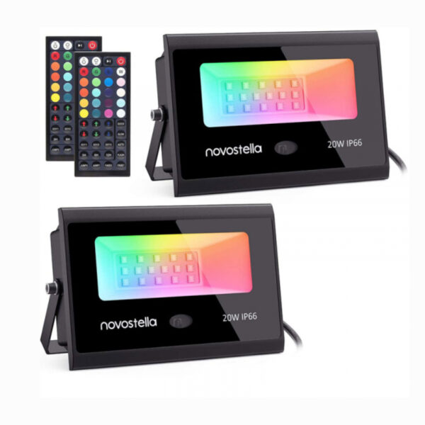 Set 2 proiectoare de podea LED RGB Novostella, Telecomanda, 20W, IP66 Waterproof