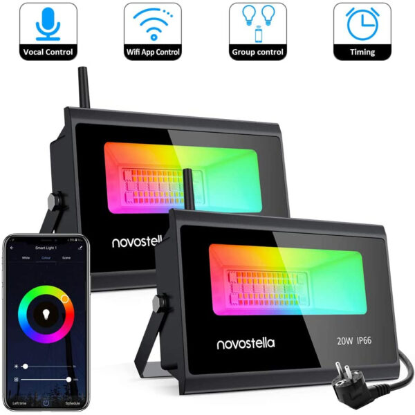Set 2 proiectoare de podea LED RGB Novostella, Smart, Wifi, Alexa,Google, 20W, Exterior IP66 waterproof