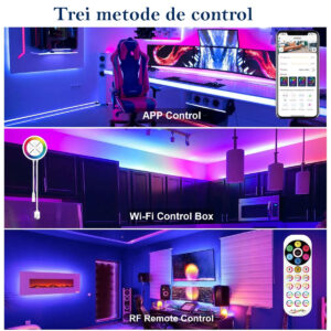 Banda LED Ustellar 12m RGBIC, Sincronizare Muzica, Smart, Wifi, Telecomanda, Alexa, Google Assistant