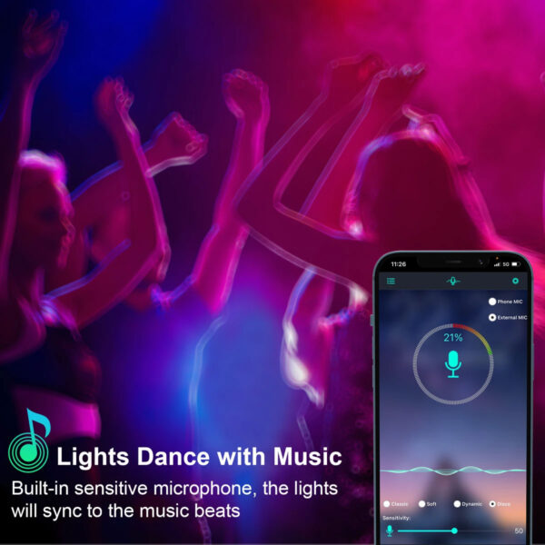 Banda LED Ustellar 20m RGB, Sincronizare Muzica, Bluetooth, Telecomanda