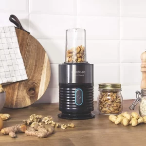 Blender Smoothie 2 in 1 Cecotec Power Titanium 650 FreshGo Inox, 650W, 2 recipiente portabile, 1 recipient rasnita