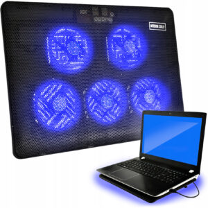 Cooler laptop Malatec, 5 ventilatoare, USB, iluminare LED, 3 moduri de functionare, negru