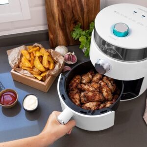 Friteuza cu aer cald, fara ulei, Cecotec Cecofry Compact Rapid, 900 W, 1.5 L, timer si termostat reglabil, tehnologie PerfectCook - Alba
