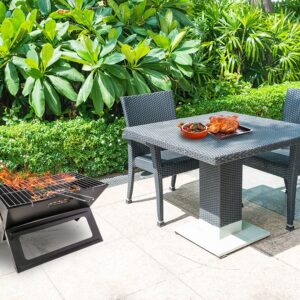 Gratar de gradina pliabil cu set 3 accesorii, grill portabil, otel, 46x30x30 cm