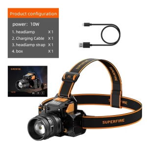 Lanterna LED pentru cap Superfire HL58, Zoom, 350lm, 230m, 2400mAh, control miscare mana, incarcare USB-C