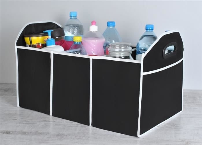 Organizator pliabil de portbagaj cu 3 compartimente manere sustinere material textil negru 2