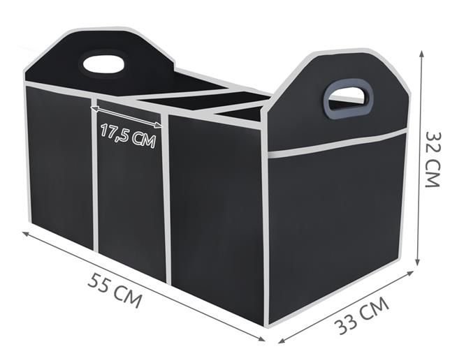 Organizator pliabil de portbagaj cu 3 compartimente manere sustinere material textil negru 4
