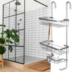 Raft pentru dus suspendat din aluminiu, 3 niveluri, 63cm, argintiu