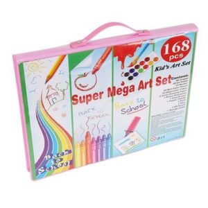 Set creativ pentru desen si pictura, 168 piese, Roz/Multicolor