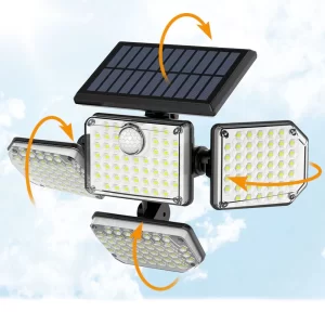 Lampa solara de perete MustWin cu 4 panouri, senzor de miscare, 1400 lm, LED, 182 leduri, 3 moduri, incarcare solara si - 1 (7)