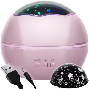 Lampa cu proiector de stele si viata subacvatica, 5 culori, 3 functii, roz