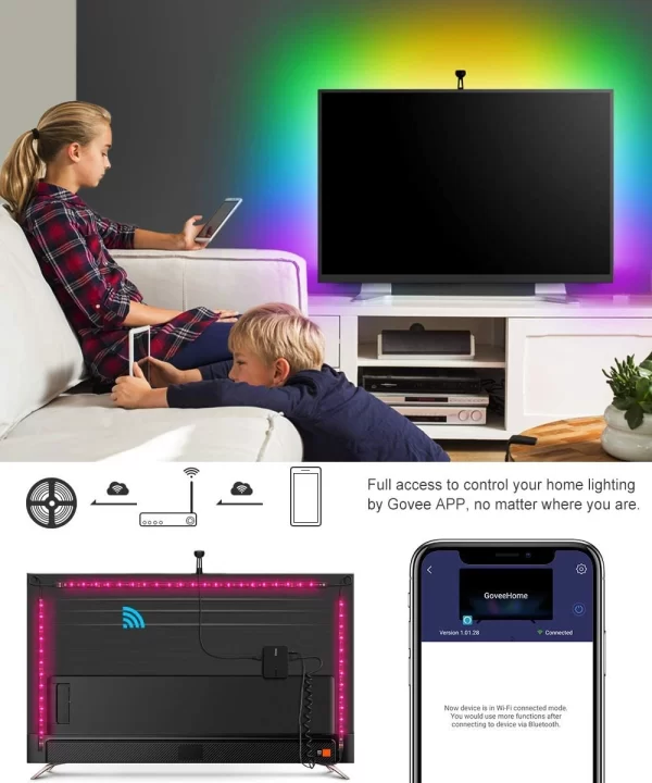 Banda LED Govee DreamView T1 TV Backlight Wi-Fi RGBIC, Camera ColorSense 1080p HD, 75-85 inch