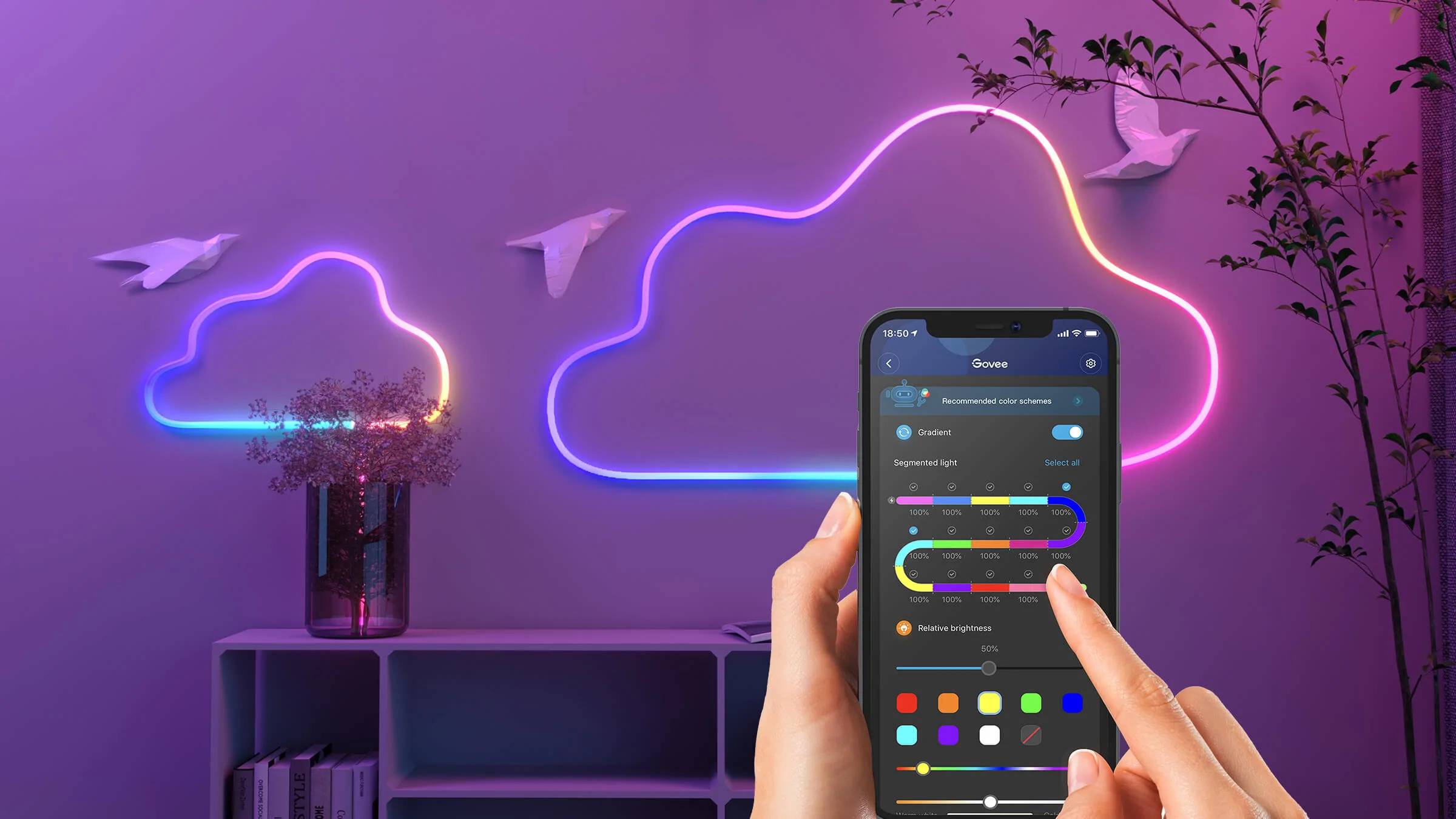 Banda LED Neon Govee H61A2 RGBIC Inteligenta Sincronizare Muzica Wifi 5m Waterproof IP67 Alexa Google Asistant 1 1