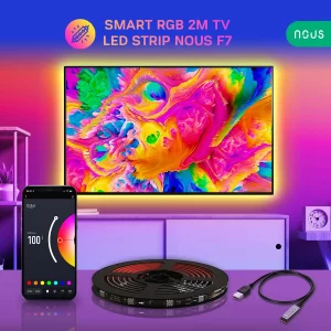 Banda LED TV RGB Nous F7, Smart, USB, 2 m, LED 5050, Bluetooth