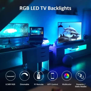 Banda LED TV RGB Ustellar, Smart, USB, Telecomanda, 2 m, LED 5050, 60 Leduri