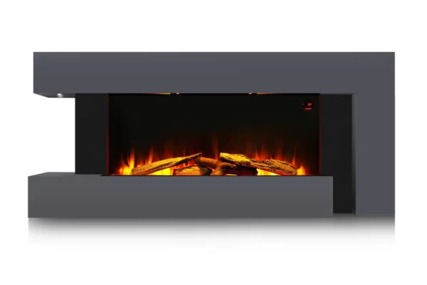 Semineu Electric Luxe Fire Elegance 3D cu Sunet busteni, Smart WIFI, 132 cm, 7 teme de culoare, Functie incalzire, Telecomanda, Timer, 1000W/ 2000W, Gri