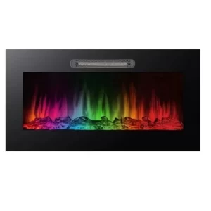 Semineu electric de perete incorporabil Bewello 3D, 9 teme de culori flacara, termostat, timer, control telecomanda, protectie la supraincalzire, 2 trepte de incalzire, 91 x 48 x 15 cm