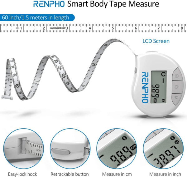 Aparat de masurat inteligent pentru circumferinta corpului Renpho, banda de masurare Bluetooth pentru masurarea dimensiunilor corpului