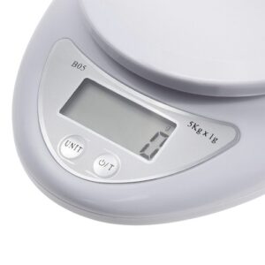 Cantar electronic de bucatarie cu bol max 5 kg, scara de referinta 1g, display LCD, functie Tara, alb