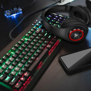 Casti gaming Dunmoon High Tech fara fir, Bluetooth 5.0, sunet clar, RGB backlight, Noise cancelling, microfon ajustabil, negru