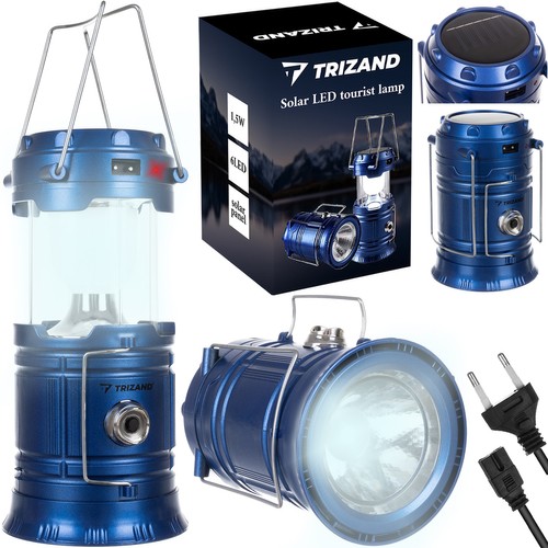 Lampa si lanterna 2 in 1 Trizand cu acumulator si panou solar 2 wati 20 lm design pliabil suport de agatat 14