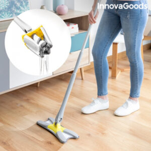 Mop cu burete din fibre cu stoarcere tip X Twop Innovagoods, rotatie de 360°, brat extensibil