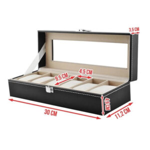 Organizator pentru ceasuri cu 6 compartimente, piele ecologica, negru
