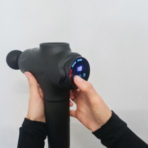 Pistol de masaj profesional cu afisaj LCD, Malatec PRO, 10 capete diferite, 30 viteze reglabile, acumulator, 45W