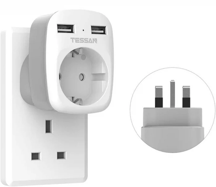 Adaptor Europe to UK Tessan TS-611, EU - UK, 2xUSB - 2,4A, 10A