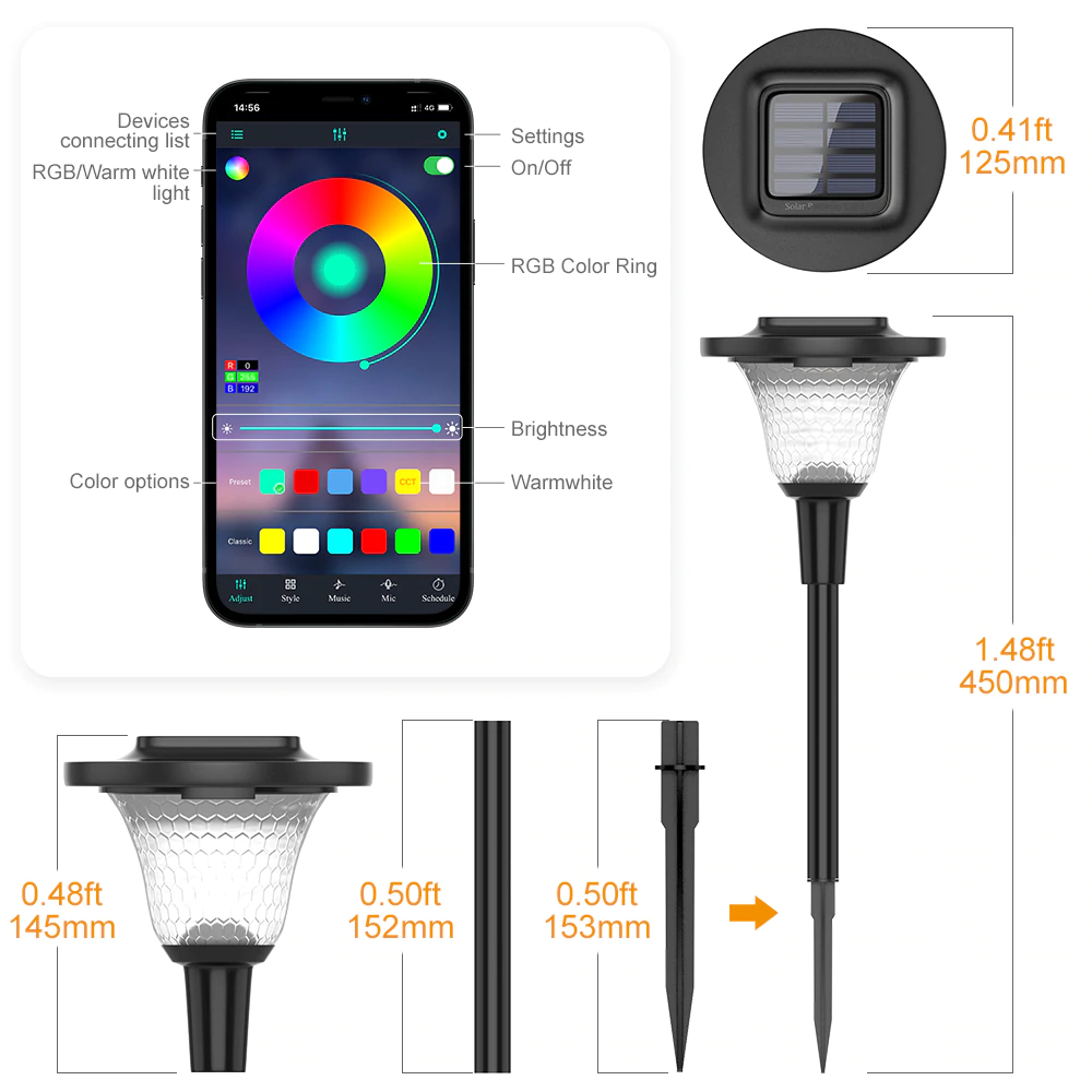 Set 2 lampi solare MustWin RGBW Inteligente, Bluetooth, Control App 2 Set 2 lampi solare MustWin RGBW Inteligente, Bluetooth, Control App