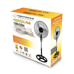 Ventilator cu picior Esperanza Typhoon, 3 trepte de viteza, 50W, diametru elice 40 cm, alb-negru