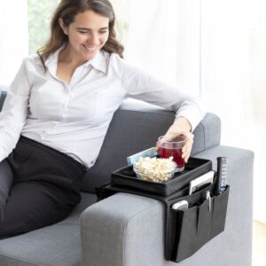Tavita pentru canapea multifunctionala cu organizator de telecomenzi, 6 compartimente, neagra