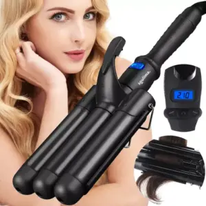 Ondulator ceramic Soulima Hair Waver, 3 tuburi de curling, temperatura reglabila, dispaly LCD, 120W