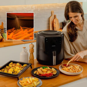 Friteuza cu aer cald, fara ulei Cecotec Cecofry Rain, Pulverizator, 1550W, 5.5L, Control tactil, 8 Programe, Pulverizare automata si manuala cu 7 niveluri
