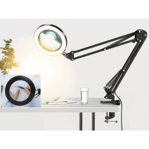 Lupa de lucru cu lumina LED Izoxis, sticla optica, culoare lumina reglabila, 10 niveluri de intensitate, USB, negru