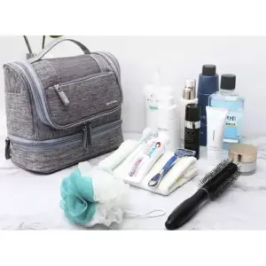 Gentuta de Calatorie pentru Cosmetice Soulima, 12 Compartimente, Buzunar Termic, Waterproof, Gri