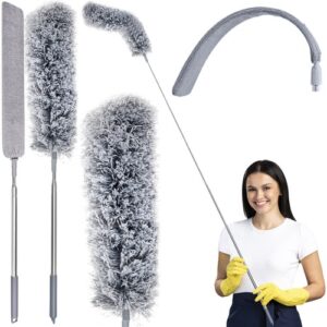 Perie telescopica multifunctionala Ruhhy, 4 in 1, doua capete interschimbabile, microfibra, 84-250 cm, Gri Argintiu