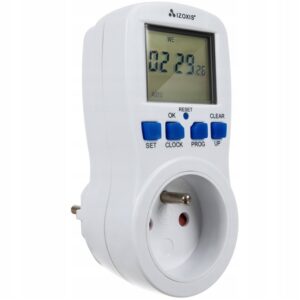 Priza programabila digitala Izoxis, ecran LCD, timer integrat, 3680 W, programare zilnica, Alb