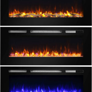 Semineu electric de perete incorporabil Home 3D, 7 teme de culori flacara, termostat, timer, control telecomanda, protectie la supraincalzire, 2 trepte de incalzire, 91,5 x 45 x 17 cm