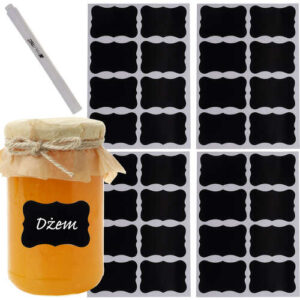 Set etichete autoadezive reutilizabile, 24 bucati, cu marker alb, lavabile, dimensiuni 5x3.5 cm, Negru