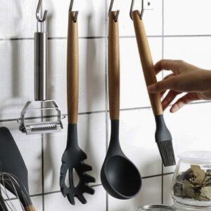 Set ustensile de bucatarie 12 piese Ruhhy Top Chef, silicon, maner lemn