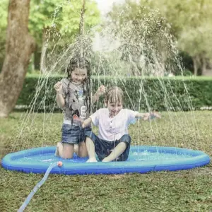 Covoras de apa cu fantana arteziana, Kruzzel Summer Joy, diametru 165 cm, albastru