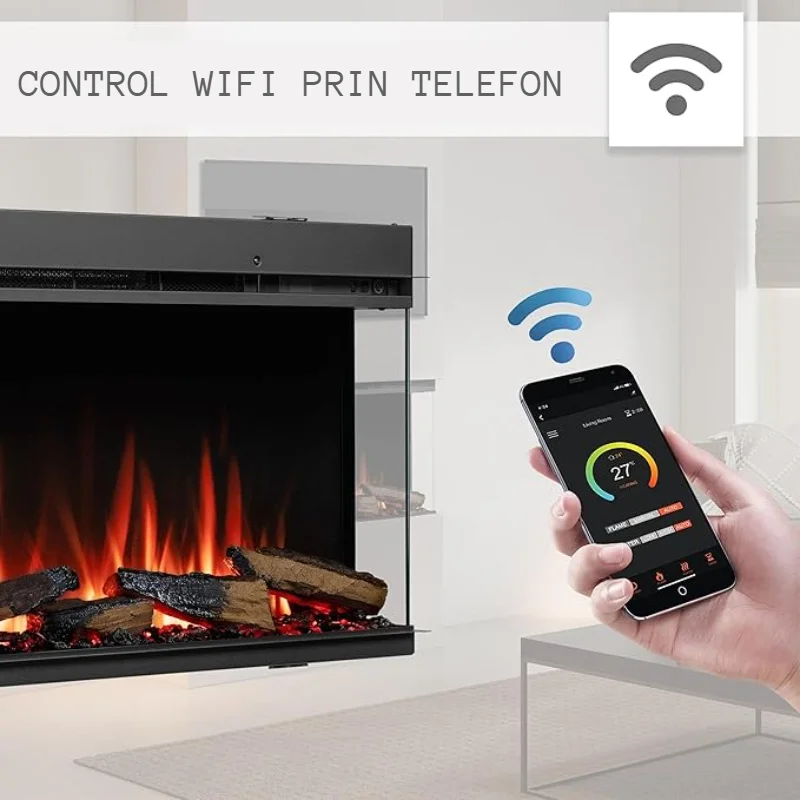 Semineu Electric 3D incorporabil Radiant Blaze XL cu Sunet busteni, Smart WIFI, 150 x 55.5 cm, 7 teme de culoare, Functie incalzire, Telecomanda, Timer, Termostat, 1800W