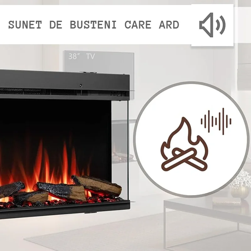 Semineu Electric 3D incorporabil Radiant Blaze XL cu Sunet busteni, Smart WIFI, 150 x 55.5 cm, 7 teme de culoare, Functie incalzire, Telecomanda, Timer, Termostat, 1800W