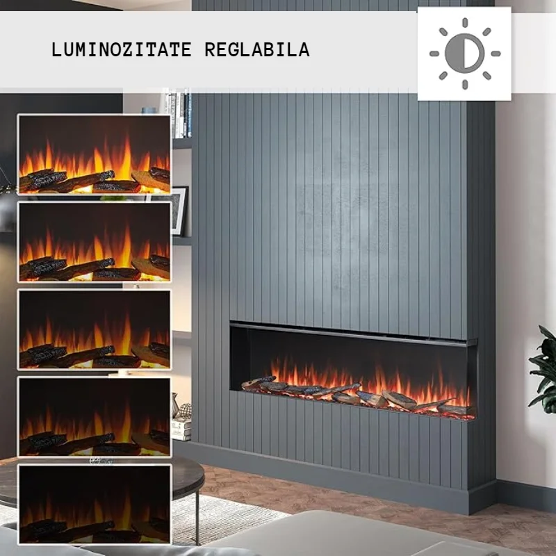 semineu electric 3d incorporabil radiant blaze xl cu sunet busteni smart wifi 150 x 55 5 cm 7 teme de culoare functie incalzire telecomanda timer termostat 1800w 79189