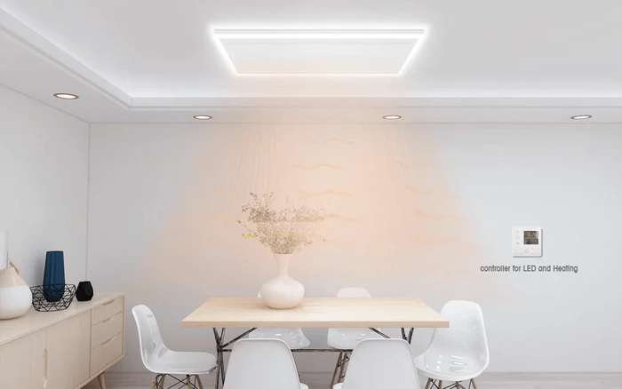 Panou Radiant de Incalzire cu Infrarosu Ceramic, Montare pe Tavan, Smart WiFi, 840W, Iluminare LED reglabila, Termostat si Timer, Controler, Alb