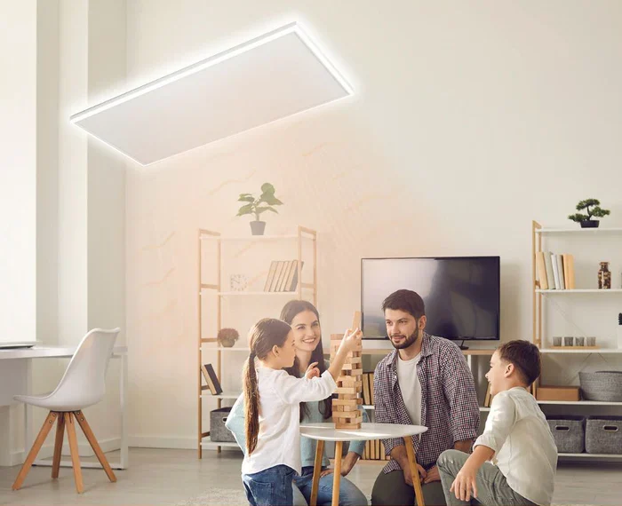Panou Radiant de Incalzire cu Infrarosu Ceramic, Montare pe Tavan, Smart WiFi, 840W, Iluminare LED reglabila, Termostat si Timer, Controler, Alb