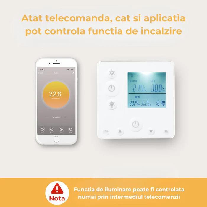 Panou Radiant de Incalzire cu Infrarosu Ceramic, Montare pe Tavan, Smart WiFi, 840W, Iluminare LED reglabila, Termostat si Timer, Controler, Alb